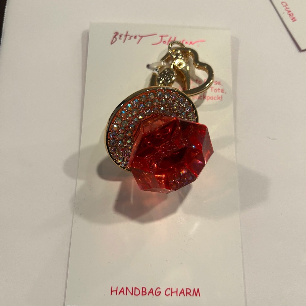 Betsey Johnson RING POP Handbag Backpack CHARM TIKTOK Pink Crystal NEW Key Fob